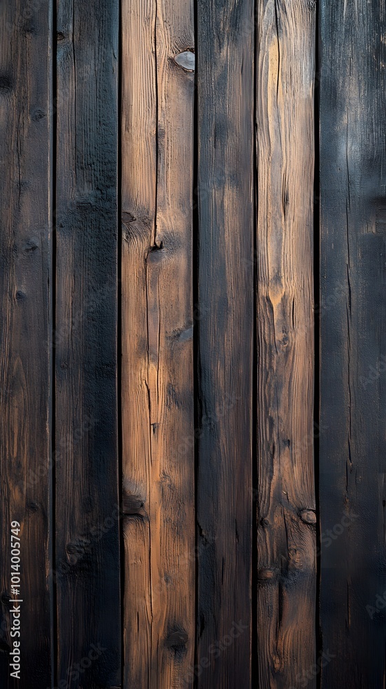 Naklejka premium Wooden background with dark brown wood planks, a wooden wall texture