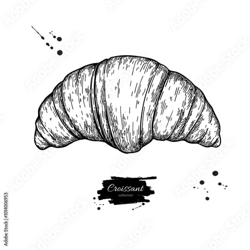 Croissant vector drawing. Hand drawn bakery product. 