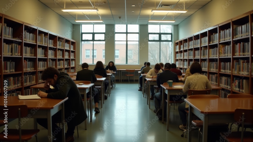 Students studying in a library