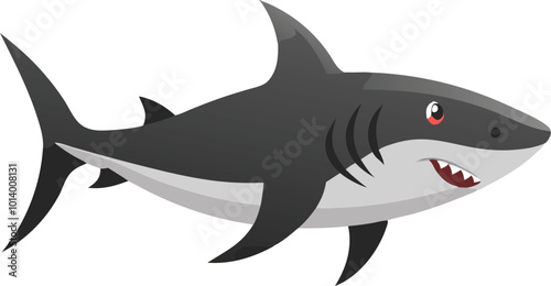Cartoon shark with a serious expression and sharp teeth ready to attack