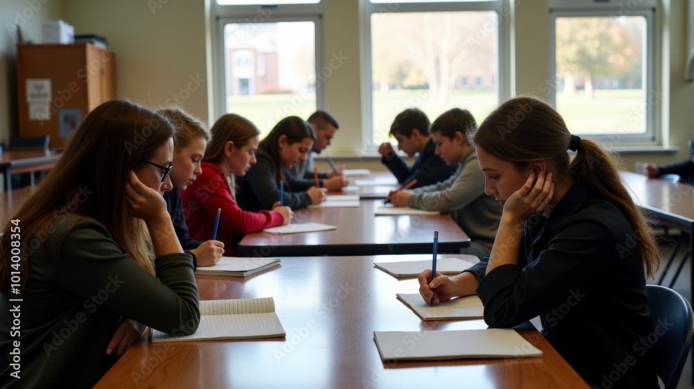 Students taking notes in a classroom Students taking notes in a classroom