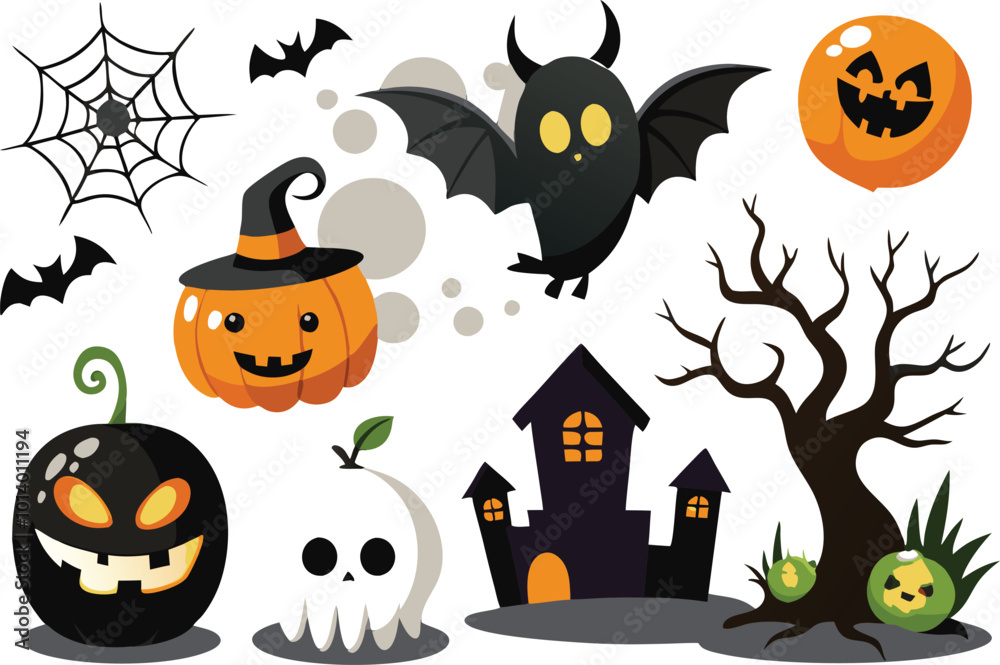 Sets of Halloween scary elements spooky items Sets of Halloween scary elements spooky items