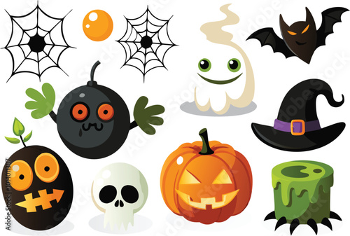 Sets of Halloween scary elements spooky items 