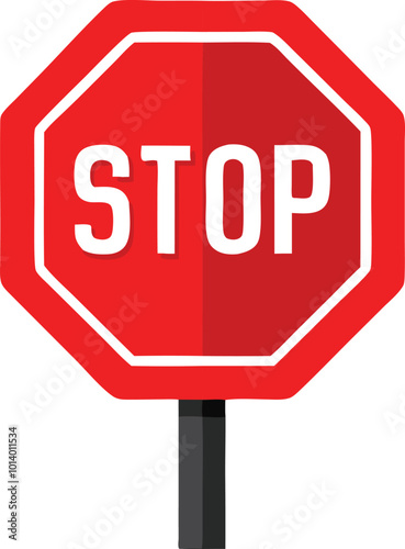 Obraz na płótnie Red stop sign with the word stop in bold white letters, simple road warning illustration w salonie