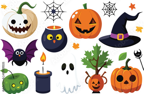 Sets of Halloween scary elements spooky items 