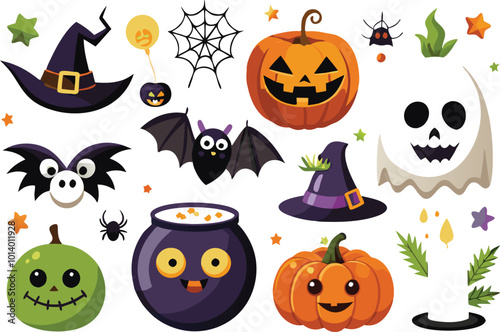 Sets of Halloween scary elements spooky items 