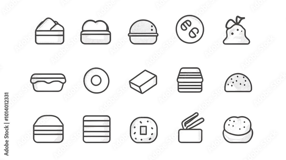 Outline silhouette set of biscuit icons, featuring a variety of simple and minimalist designs, isolated on a white background Outline silhouette set of biscuit icons, featuring a variety of simple and minimalist designs, isolated on a white background
