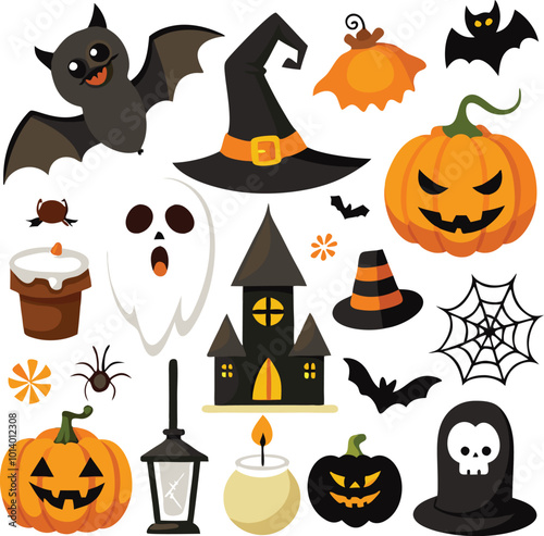 Sets of Halloween scary elements spooky items 