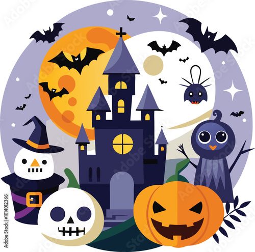 Sets of Halloween scary elements spooky items 