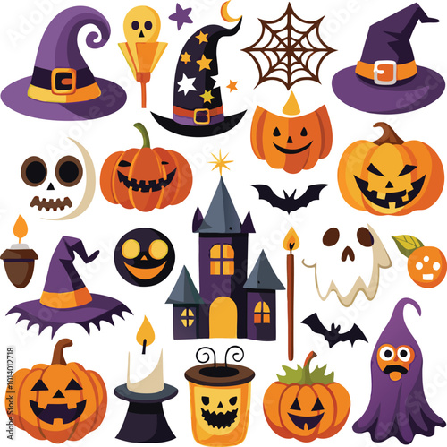 Sets of Halloween scary elements spooky items 