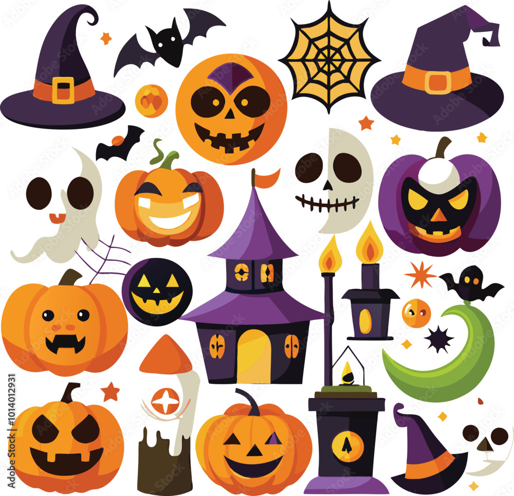 Sets of Halloween scary elements spooky items 