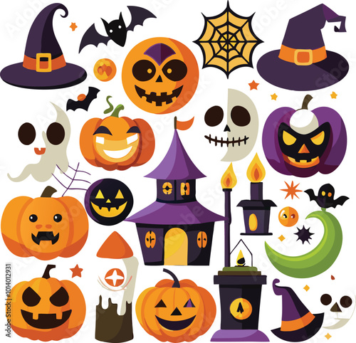 Sets of Halloween scary elements spooky items 