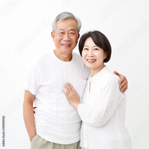 A portrait of an older Asian couple, The concept of health care, mental health, family time 