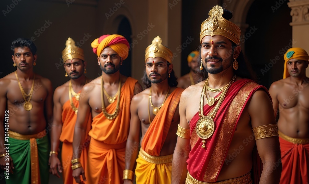 Fototapeta premium Actors Preparing for Ramlila Performance During Dussehra