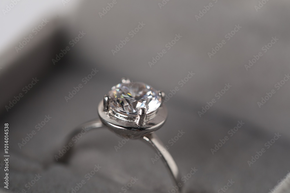 Beautiful ring with gemstone in box, closeup
