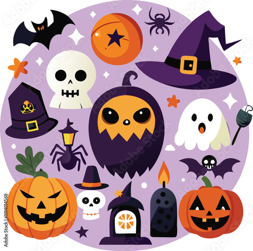 Sets of Halloween scary elements spooky items 