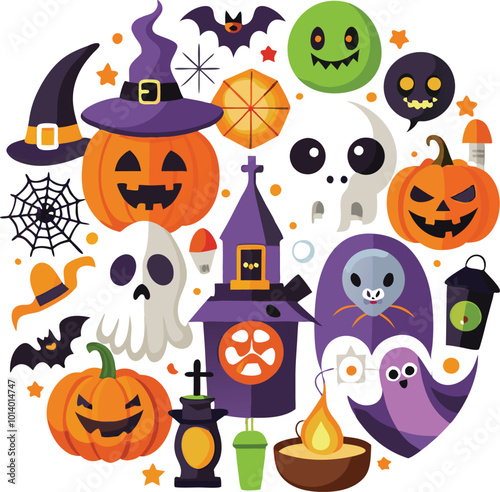 Sets of Halloween scary elements spooky items 