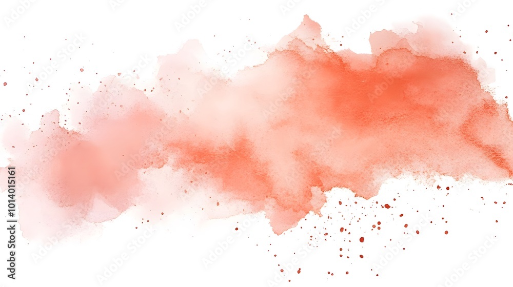Fototapeta premium Peach watercolor splash on a white background, featuring vector brown watercolor textures and ink brush stains, creating a soft pastel effect
