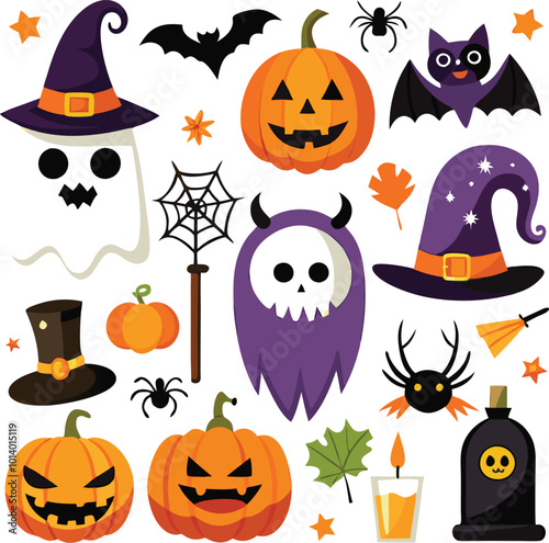 Sets of Halloween scary elements spooky items 