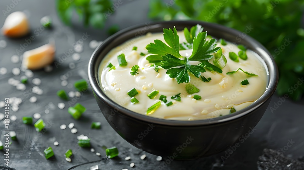 Delicious mayonnaise sauce in a table bowl Delicious mayonnaise sauce in a table bowl