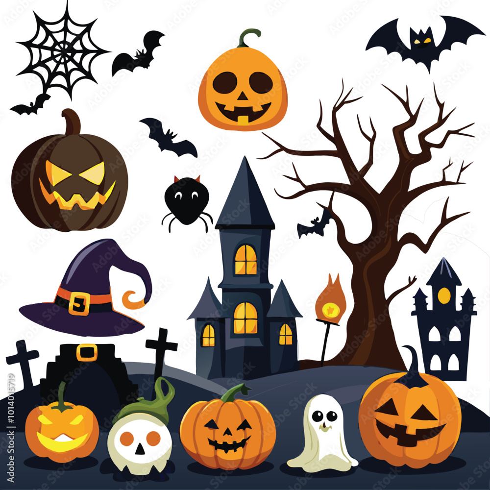 Sets of Halloween scary elements spooky items Sets of Halloween scary elements spooky items