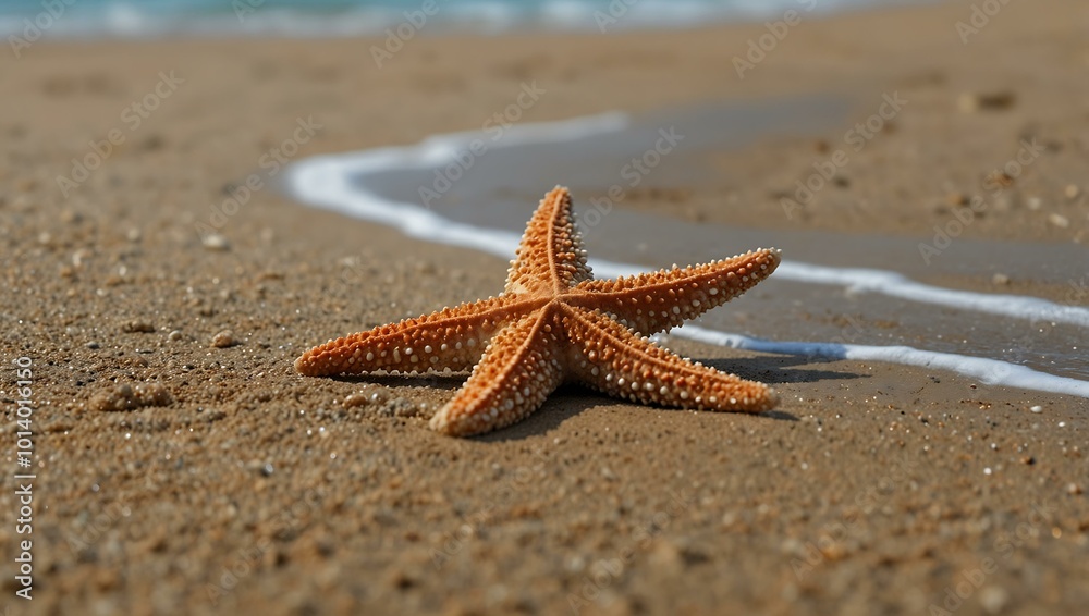 A starfish resting on a sandy beach, offering ample space for creative text. A starfish resting on a sandy beach, offering ample space for creative text.