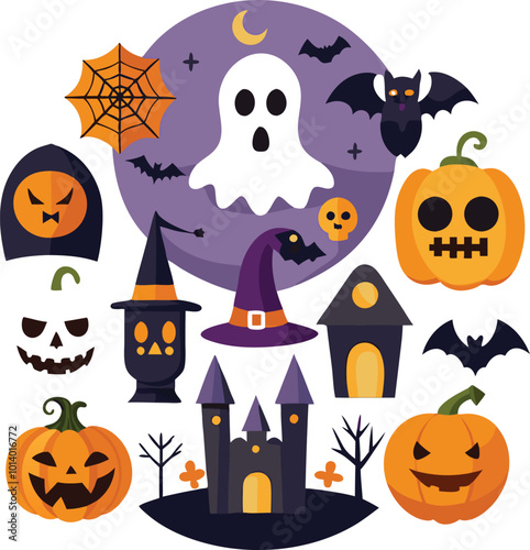 Sets of Halloween scary elements spooky items 