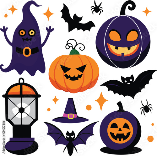 Sets of Halloween scary elements spooky items 