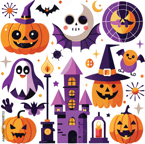 Sets of Halloween scary elements spooky items 