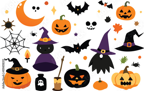 Sets of Halloween scary elements spooky items 