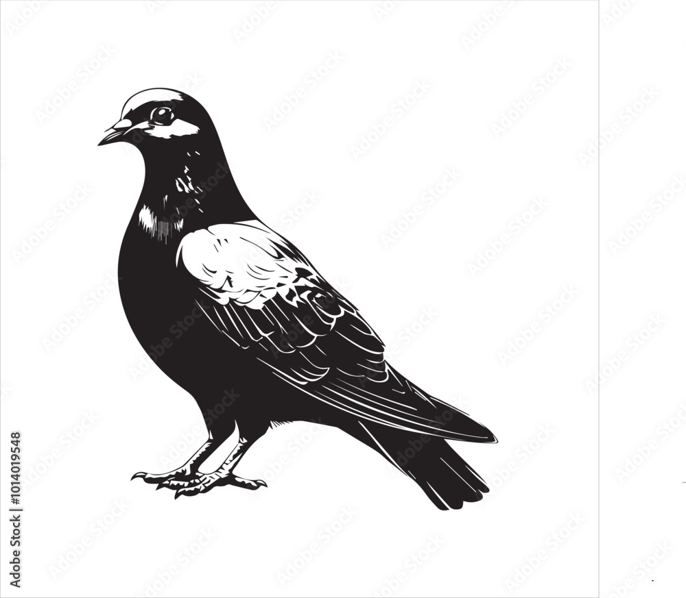 Fototapeta premium pigeon isolated on white background, bird, silhouette, eagle, vector, flying, animal, illustration, wing, nature, black, birds, dove, feather, wings, tattoo, fly, hawk, design, wildlife, flight, freed