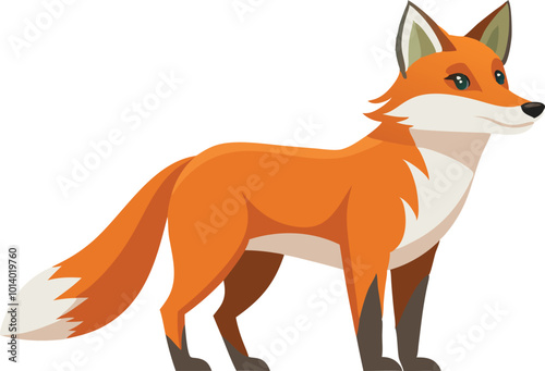 Fox standing in a side view, illustrated in a simple and natural cartoon style