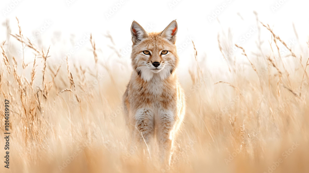 Lynx walking through golden grass field
Lynx walking through golden grass field