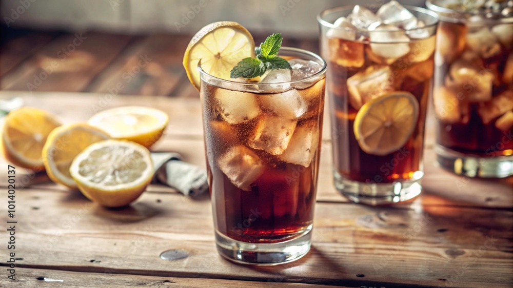 Classic Long Island iced tea with mixed spirits and cola, strong summer cocktail. Classic Long Island iced tea with mixed spirits and cola, strong summer cocktail.