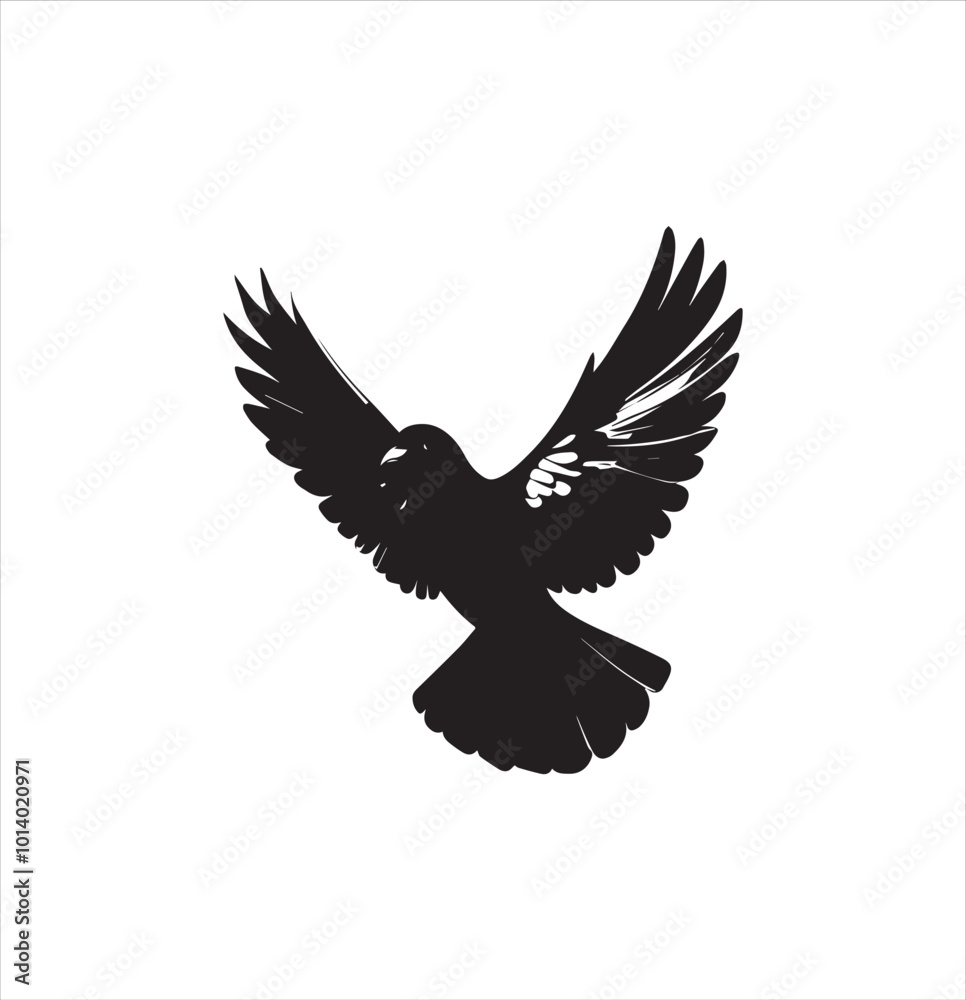 Fototapeta premium pigeon isolated on white background, bird, silhouette, eagle, vector, flying, animal, illustration, wing, nature, black, birds, dove, feather, wings, tattoo, fly, hawk, design, wildlife, flight, freed