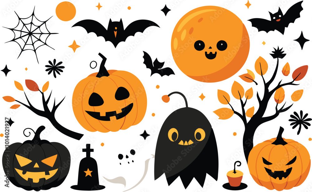 Set of Halloween elements illustration Set of Halloween elements illustration