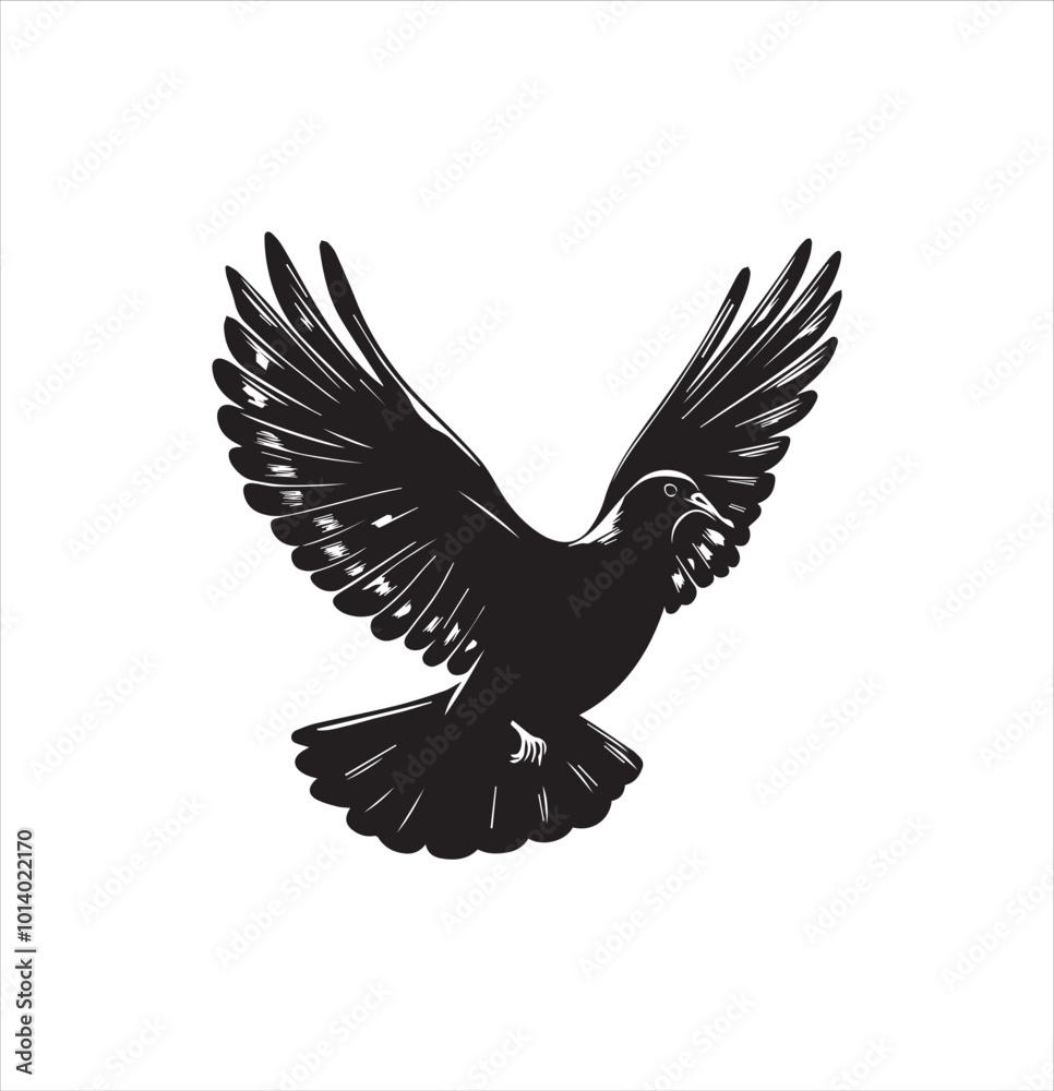 Obraz premium pigeon isolated on white background, bird, silhouette, eagle, vector, flying, animal, illustration, wing, nature, black, birds, dove, feather, wings, tattoo, fly, hawk, design, wildlife, flight, freed