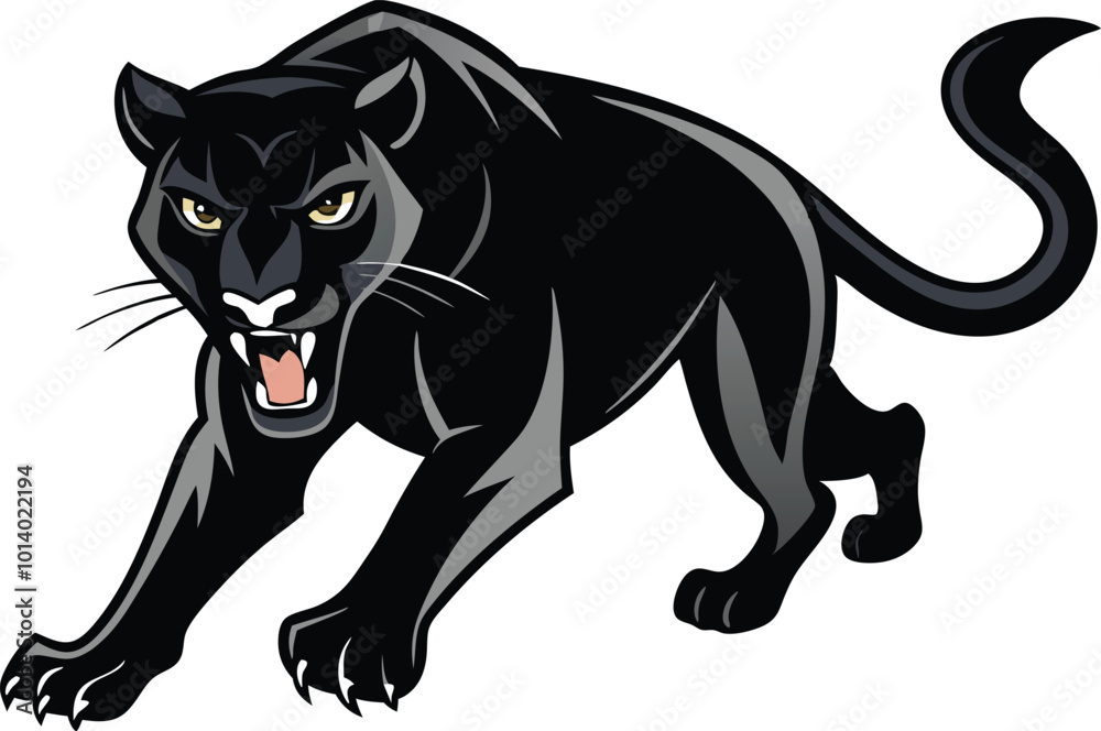 Black panther crouching and ready to pounce, illustrated in a bold and powerful cartoon style Black panther crouching and ready to pounce, illustrated in a bold and powerful cartoon style