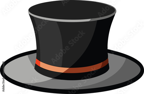 Black top hat with an orange band, illustrated in a stylish and simple cartoon style