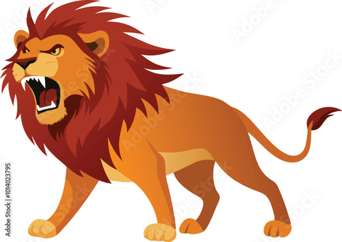Cartoon lion roaring fiercely, illustrated in a bold and dynamic style