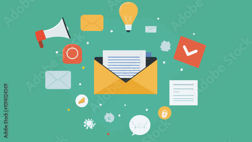 Vector Illustration of Email Marketing Concept with Envelope, Messaging Icons, and Communication Elements for Digital Campaigns