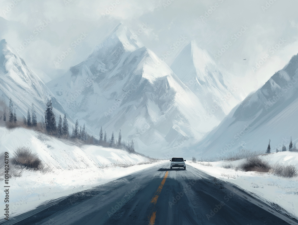 Winter Passage: A Remote Highway Through a Snowy Mountain Pass Winter Passage: A Remote Highway Through a Snowy Mountain Pass