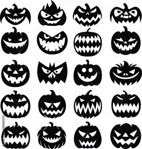 Collection of halloween silhouettes icon and character., witch, creepy and spooky elements for halloween decorations, silhouettes, sketch, icon, sticker. Hand drawn vector illustration