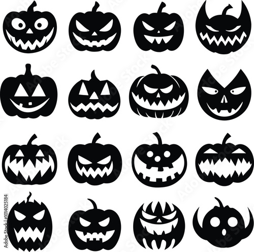 Collection of halloween silhouettes icon and character., witch, creepy and spooky elements for halloween decorations, silhouettes, sketch, icon, sticker. Hand drawn vector illustration