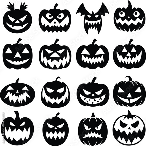 Collection of halloween silhouettes icon and character., witch, creepy and spooky elements for halloween decorations, silhouettes, sketch, icon, sticker. Hand drawn vector illustration