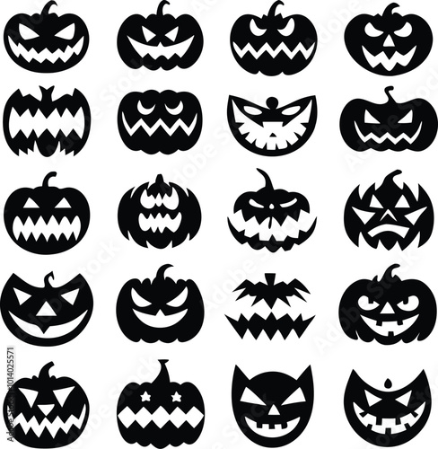 Collection of halloween silhouettes icon and character., witch, creepy and spooky elements for halloween decorations, silhouettes, sketch, icon, sticker. Hand drawn vector illustration