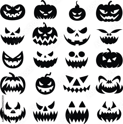 Collection of halloween silhouettes icon and character., witch, creepy and spooky elements for halloween decorations, silhouettes, sketch, icon, sticker. Hand drawn vector illustration