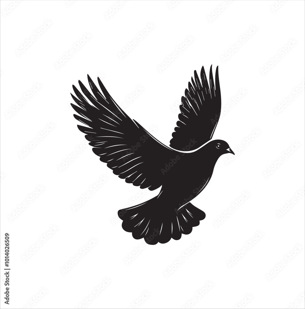 Obraz premium pigeon isolated on white background, bird, silhouette, eagle, vector, flying, animal, illustration, wing, nature, black, birds, dove, feather, wings, tattoo, fly, hawk, design, wildlife, flight, freed