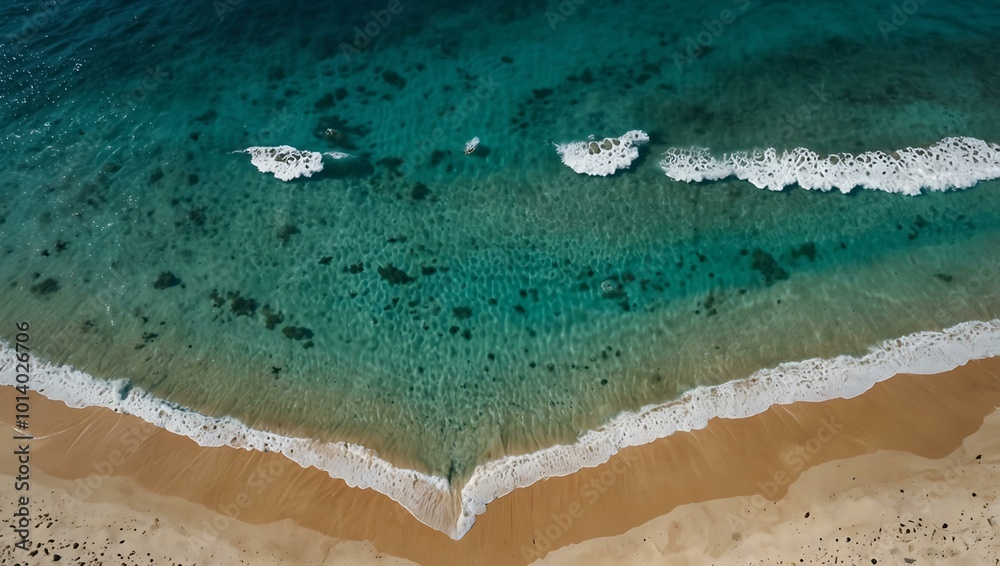 Aerial view of a paradise beach with turquoise waters. Aerial view of a paradise beach with turquoise waters.