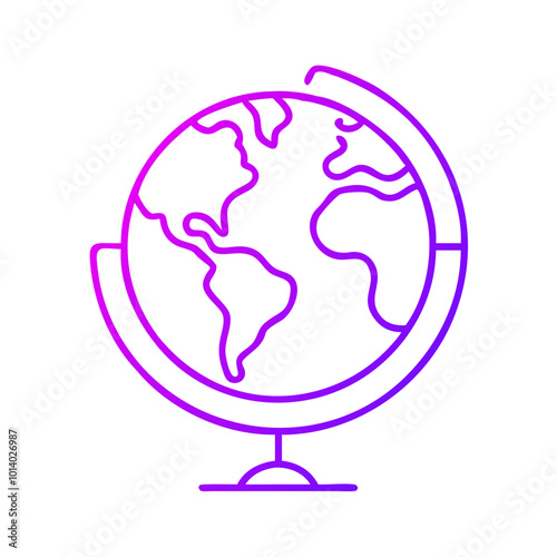Globe icon in a modern flat style with gradient colors representing geography and travel